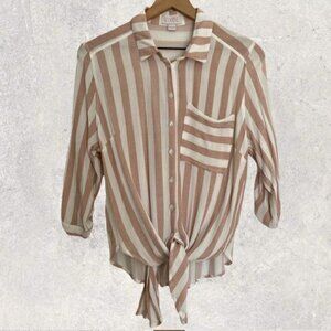 Vixbe Pink & White Striped Button Down Blouse